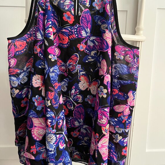 BNWT INC Urban Chic Sequin Twin Butterfly Purple Pink cold shoulder blouse (XL) - Picture 9 of 9